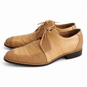 Oxford Vintage Alligator Embossed Dress Shoes Mens 9.5W Tan Cognac Wide